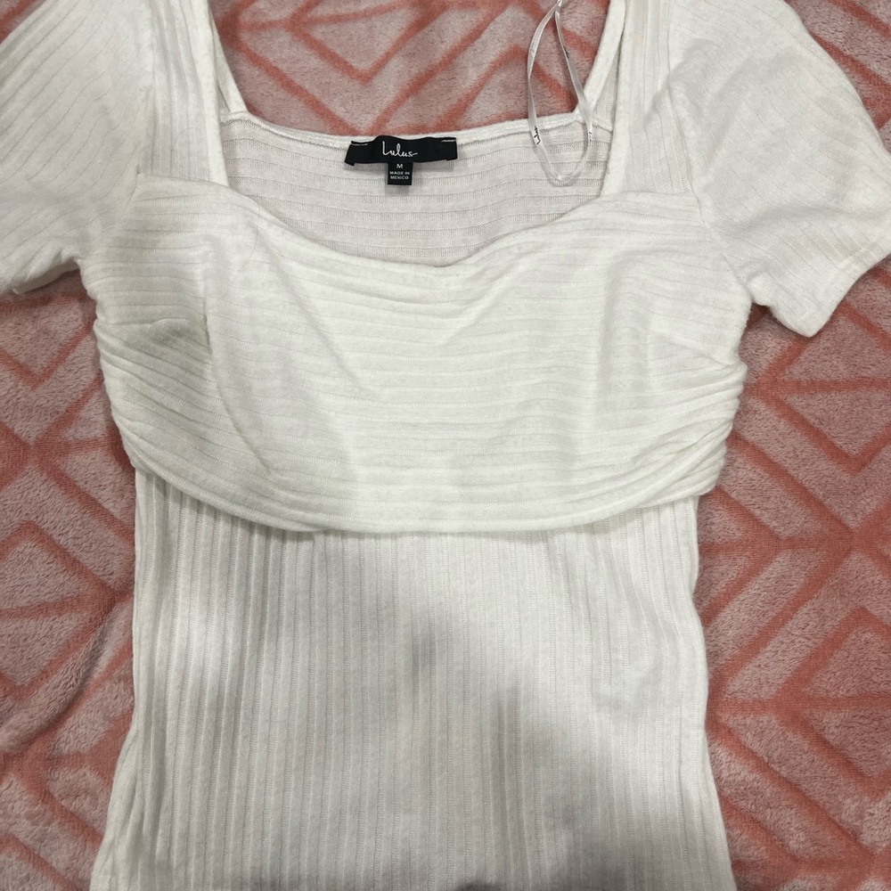 Lulu's White Ribbed Women's Top